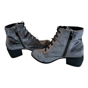 Dolce Vita Grey Velvet Lace-Up Ankle Boots Block Heel & Side Zipper Size 8
